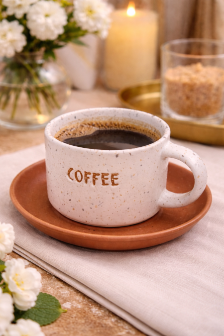 مج مع صحن كرميدي و افويت cofee