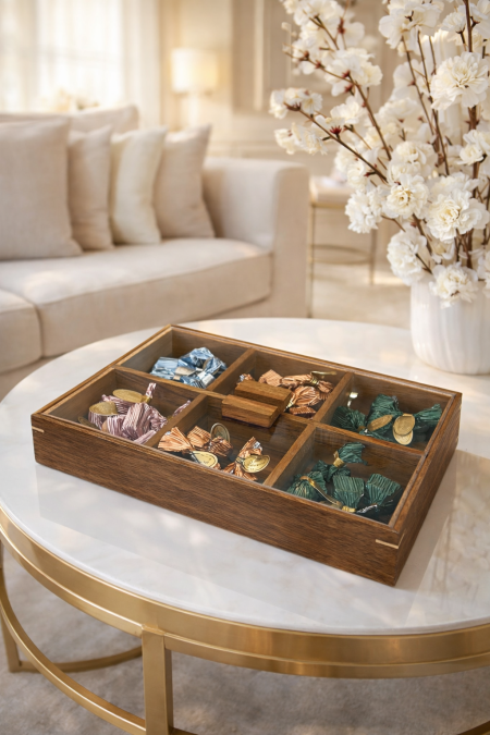 مضيفة تقديم خشب سداسية غطا اكريلك