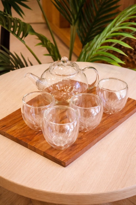 طقم شاي خمس قطع - ابريق + 4 كاسات دبل جلاس