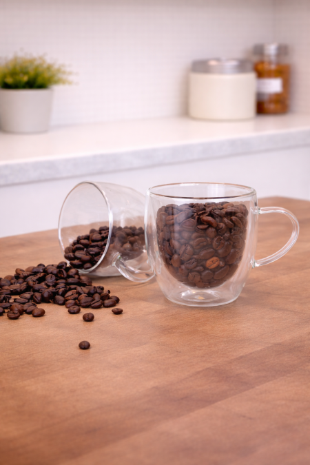 فناجين اسبريسو دبل جلاس مع يد - قطعتين