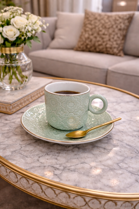 طقم 6 فناجين قهوة مع صحون فستقي