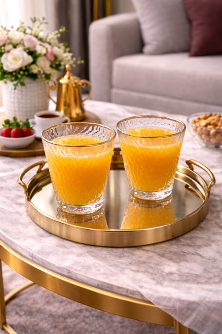 طقم 6 كاسات عصير مبزر حز ذهبي