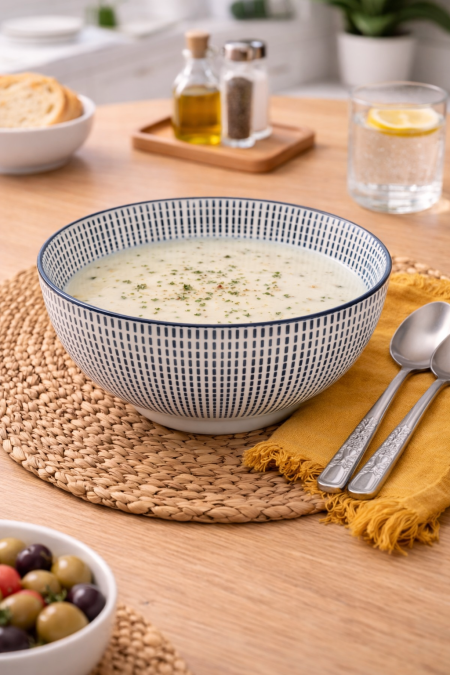 جاط شوربة  - ازرق وابيض مع نقشة