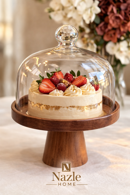 مضيفة كيك تقديم خشب مع قاعدة قياس 20سم