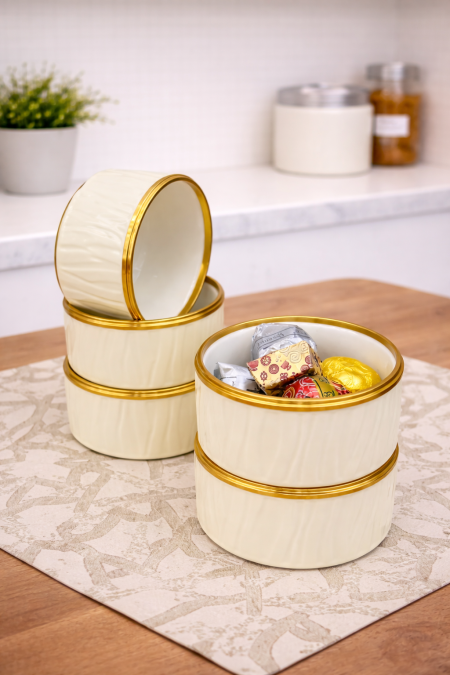 طقم 6 صحون مكسرات بيج حز ذهبي