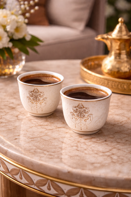 طقم 12 فنجان قهوة سادةبيج