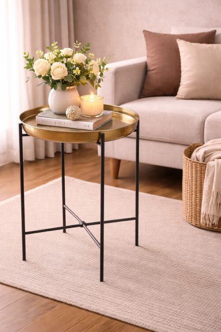 سكملة معدن ذهبي قاعدة اسود 37سم قطر ارتفاع 49سم