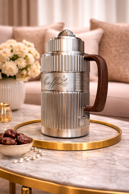 تيرموس فضي يد خشب