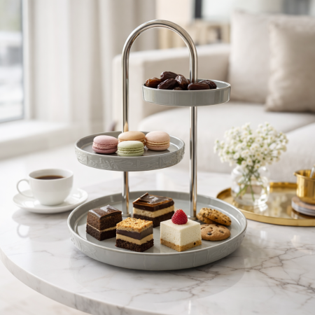 مضيفة تقديم ٣ طبقات رمادي جوار 