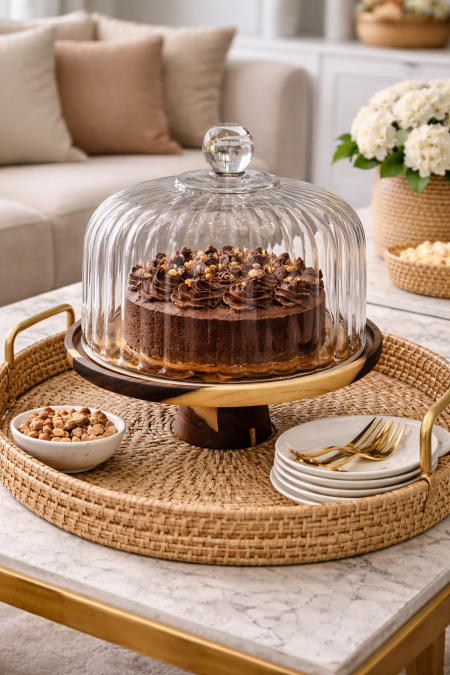 مضيفة تقديم خشب مع قاعدة غطا زجاج