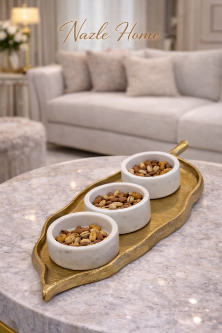 قاعدة نحاس ورقة مع صحون رخام