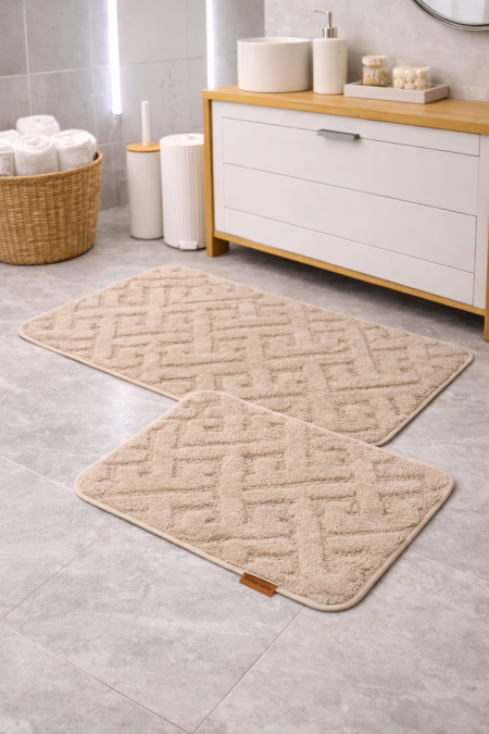 طقم دعسات حمام قطعتين منقش بيج