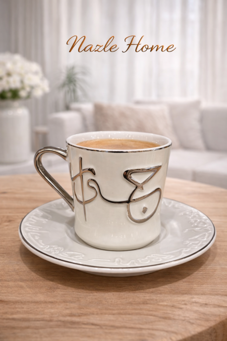 طقم 6 كاسات شاي بيج فاتح