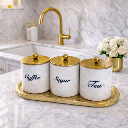 طقم سكريات رخام مع قاعدة نحاس