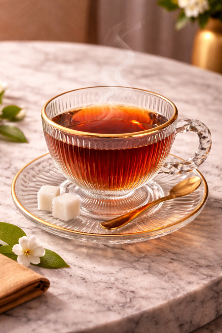 طقم 6 كاسات شاي محزز بقاعدة