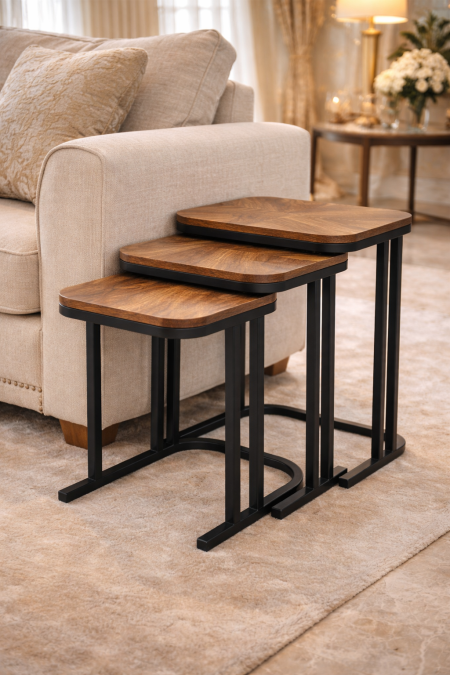 طقم سكملات خشب مربع 3 قطع قاعدة اسود