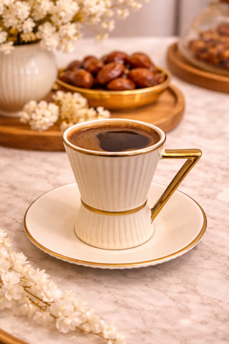 طقم 12+12 فناجين قهوة افوايت حز ذهبي