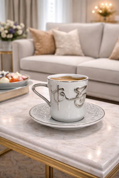 طقم 6 كاسات شاي/ نسكافيه رمادي - جوار