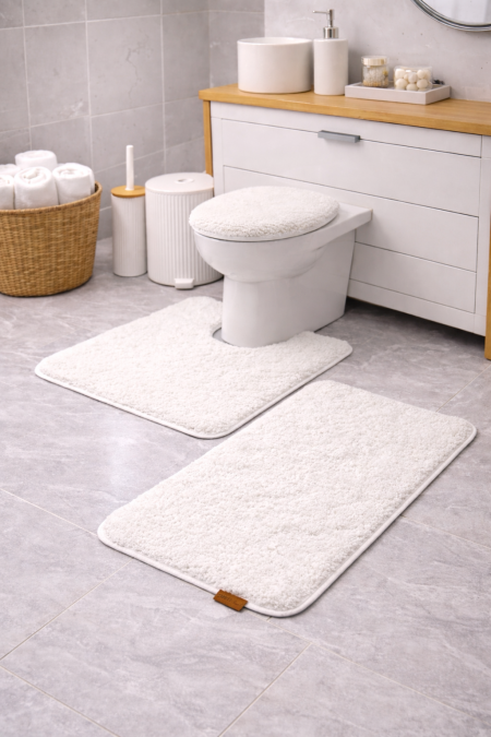 طقم دعسات حمام 3 قطع فرو ابيض