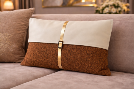 كوشينز مستطيل  بني وبيج مع قشاط ذهبي50*27حشوة