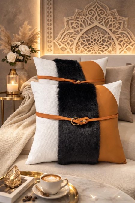 كوشينز مربع قماش مع فرو40*40حشوة