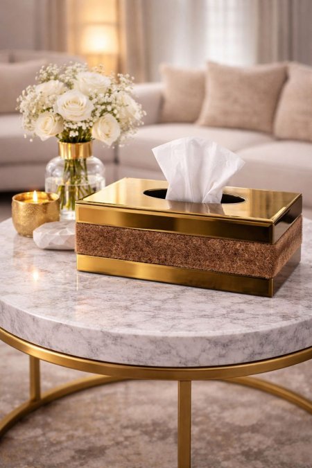 بكيت محارم زجاج ذهبي مع فرو بني