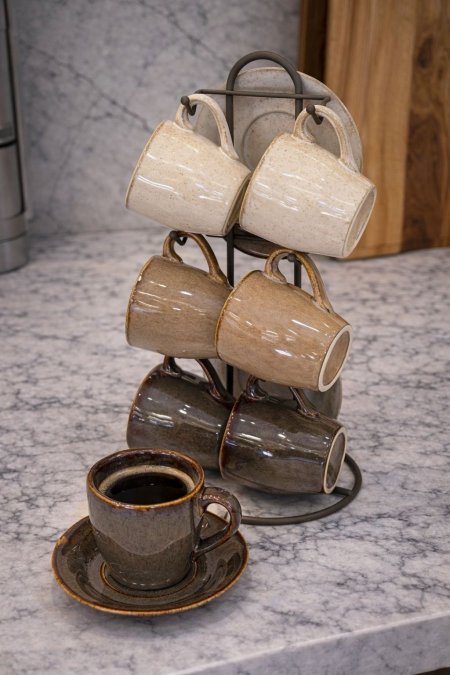 طقم ستاند مع 6 فناجين قهوة زجاج