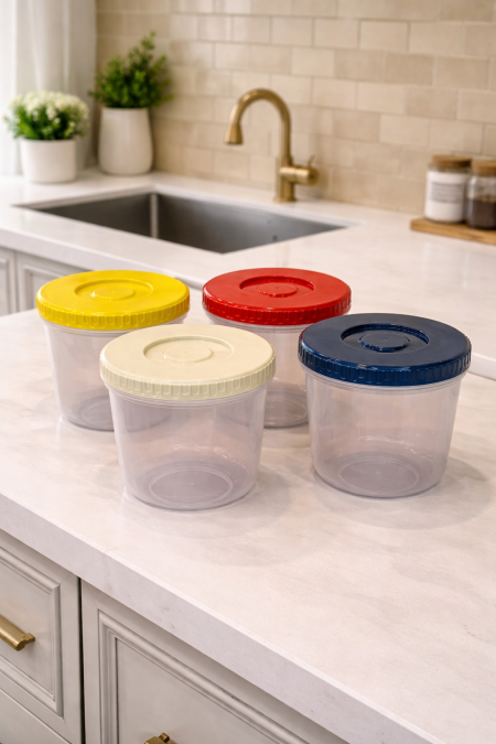 طقم علب ٤ قطع اكريلك غطا ملون - 950 مل