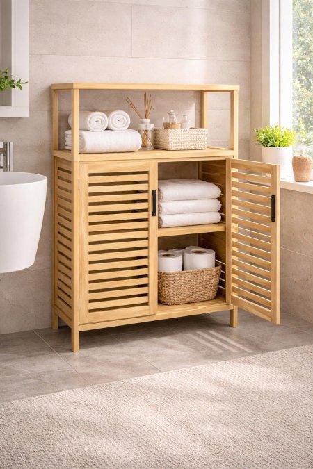 خزانة للتنظيم مع رفين ديكور خشب مفرز بامبو    80*65*33