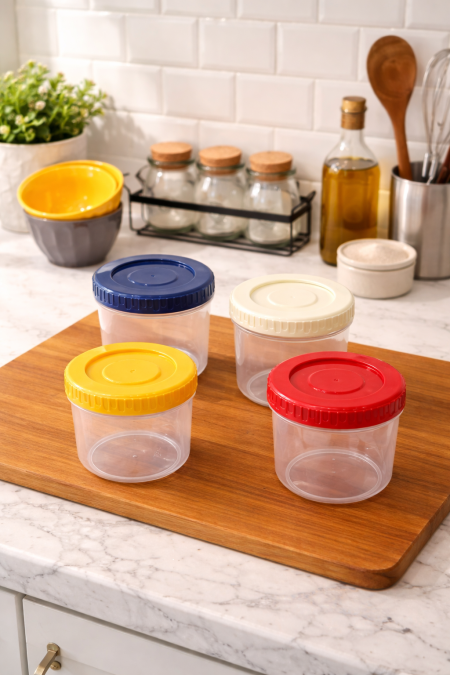 طقم علب 4 قطع اكريلك غطا ملون - 350 مل