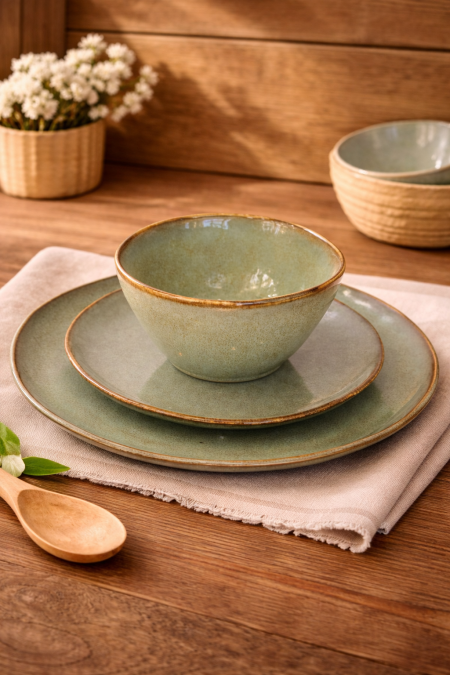 طقم سفرة 18 قطعة اخضر منمش