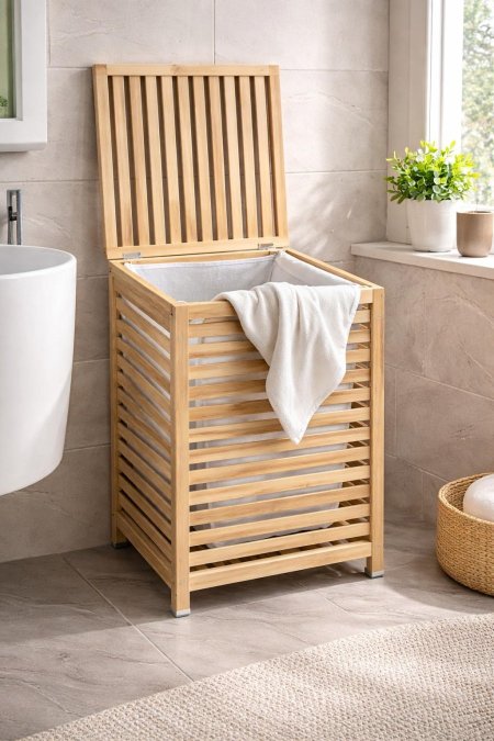 سلة غسيل خشب بامبو  52*38*42