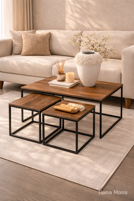 طقم طاولة خشب مع سكملتين