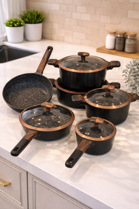 طقم طناجر 11 قطعة اسود جرانيت