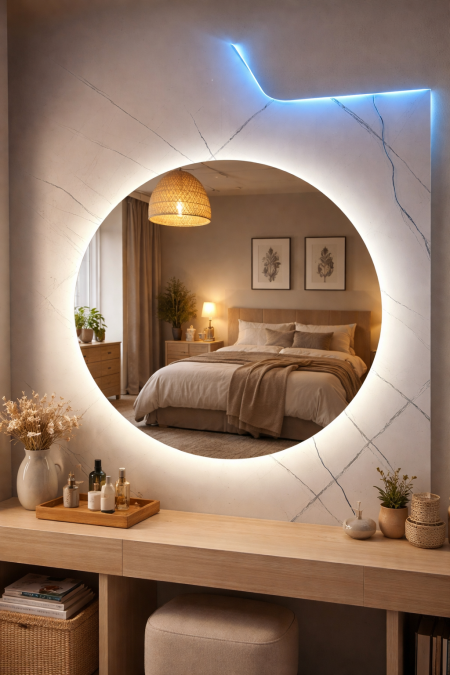 مرآة دائري مع اضاءه usb -58 قطر 50 سم 