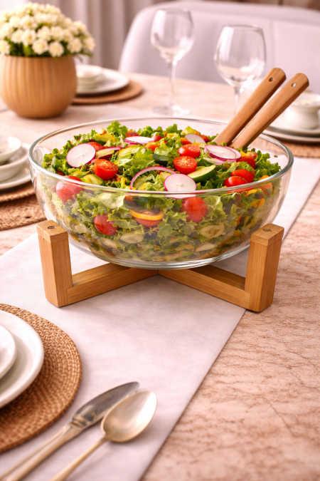 جاط سلطه زجاج مع قاعدة خشب + مغرفتين