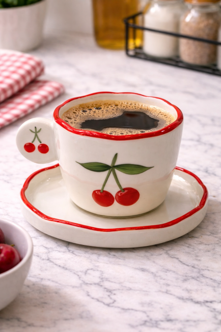 طقم 12 فنجان قهوة مع صحون 🍒