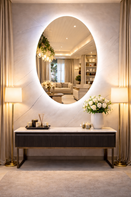 مرآة بيضاوي اضاءة usb -57قياس 50*75