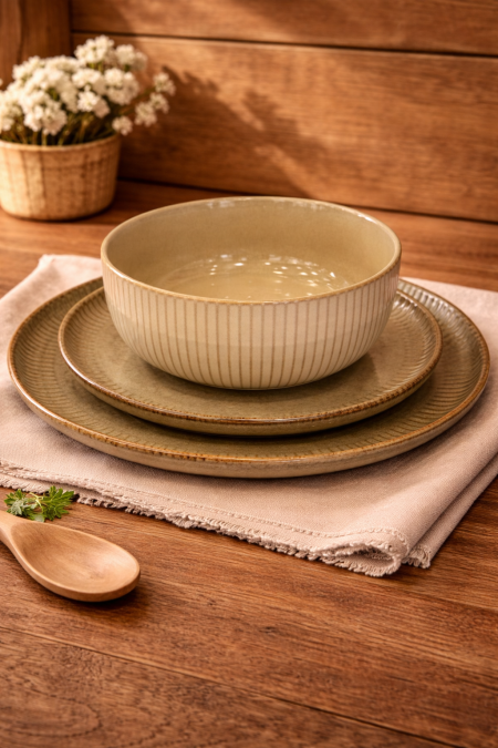 طقم سفرة 18 قطعة بيج مخطط