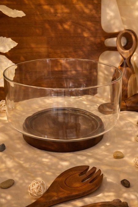 جاط سلطة زجاج مع قاعدة خشب