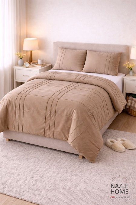 طقم تخت نفخ بيج مخطط جودل + مخدات