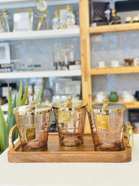 طقم سكريات شفاف عسلي هندي