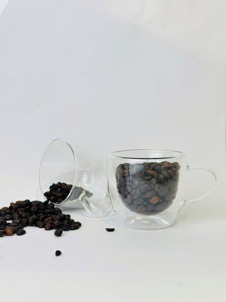 فناجين اسبريسو دبل جلاس مع يد - قطعتين