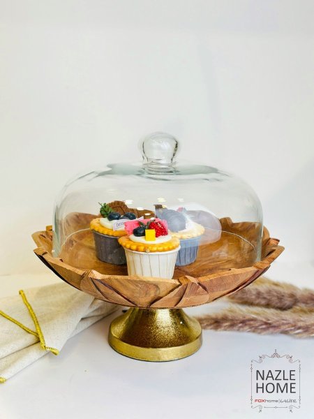 مضيفة تقديم خشب مع قاعدة هندي