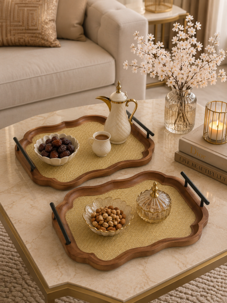 طقم صواني خشب قطعتين