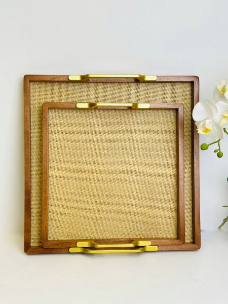 طقم قطعتين صواني خشب مع خيش