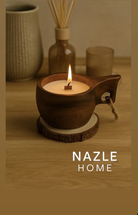 شمعة خشب شكل كاسة