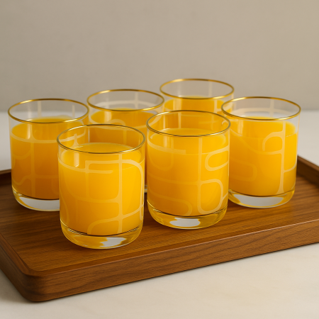 طقم 6 كاسات عصير شفاف زخرفة ابيض