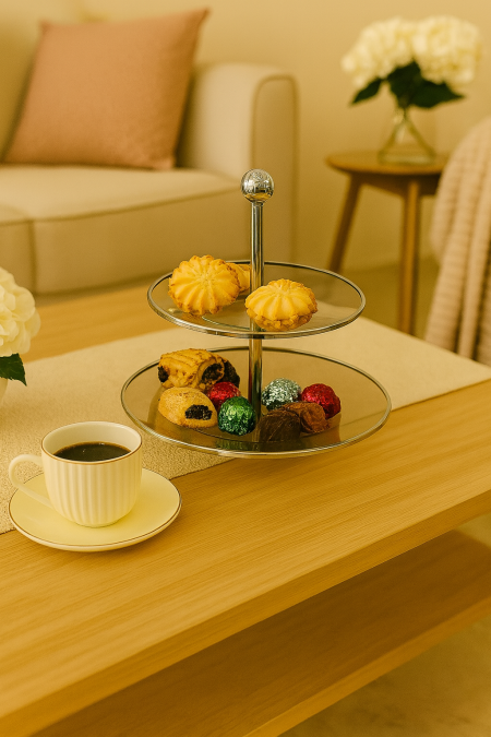 مضيفة حلويات  طبقتين زجاج