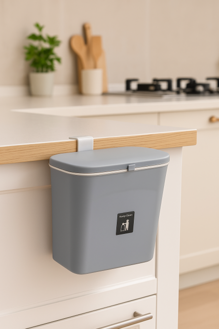 سلة مهملات متنقلة  - رمادي